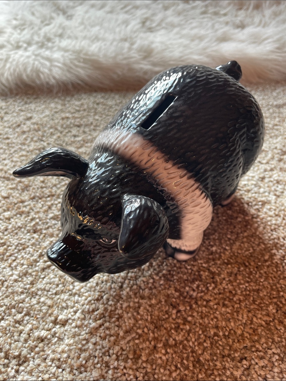 Glossy Black & White Ceramic Pig Bank - Picture 2 of 6